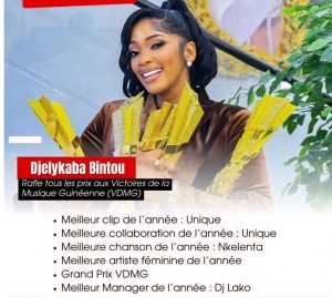 Artiste Djelykaba Bintou Kouyaté triomphe aux Victoires de la Musique Guinéenne